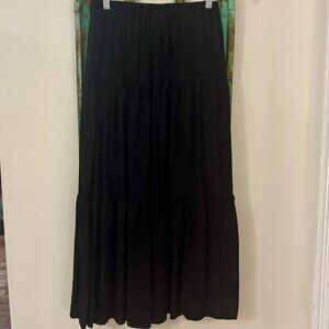 Nicole Miller Black Linen Blend Skirt XS Elastic Waist Pockets